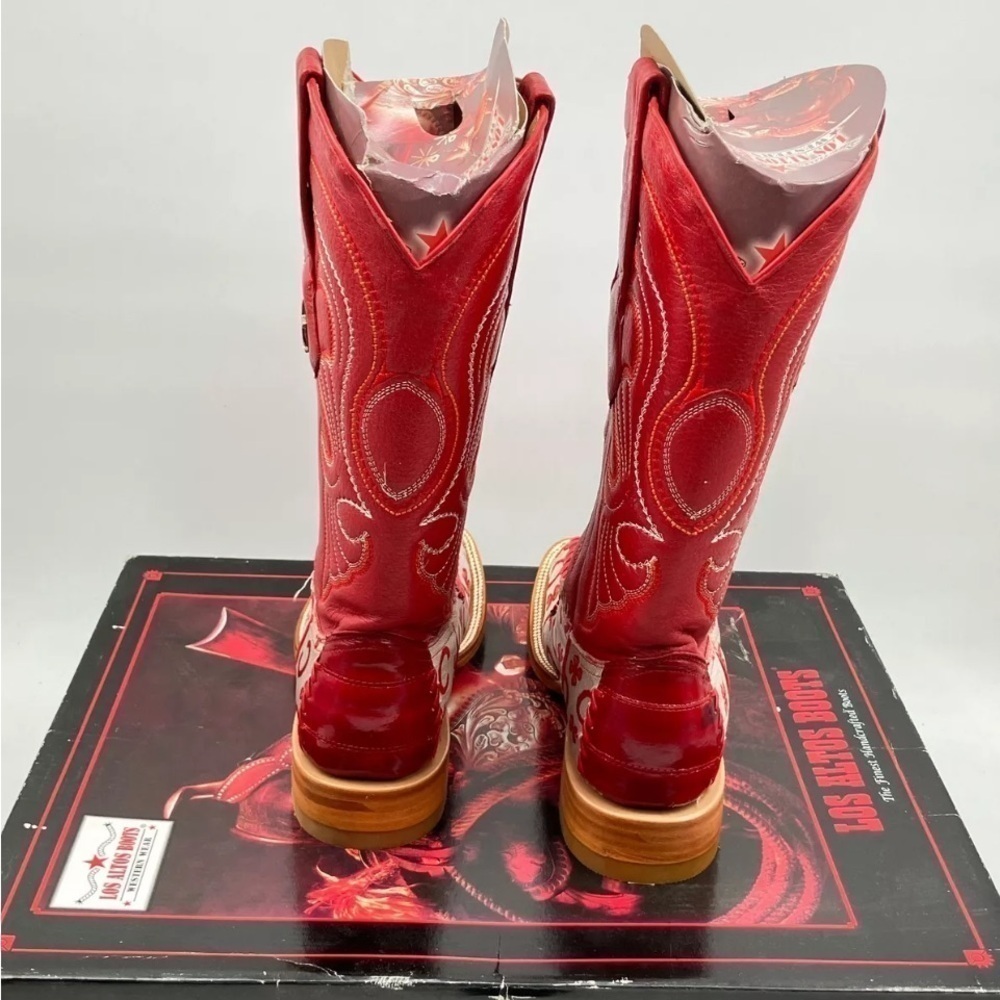 LOS ALTOS MEN'S LEATHER GENUINE EEL RED WESTERN BOOTS - Picture 4 of 16
